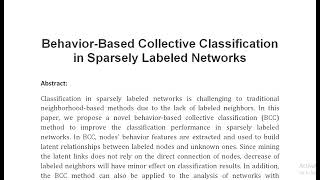 Behavior Based Collective Classification in Sparsely Labeled Networks [upl. by Nauqad]