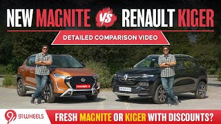 New Nissan Magnite vs Renault Kiger Comparison Video  Exclusive comparo of sub 4m compact SUVs [upl. by Branham]