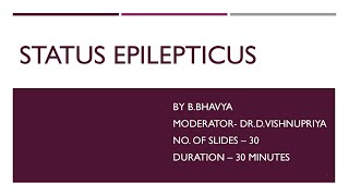 STATUS EPILEPTICUS  Department of psychiatry  Santhiram Medical College [upl. by Dniren]