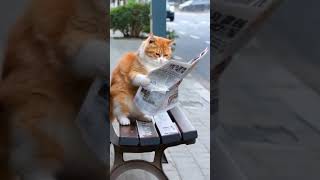 Cat Reading todaynews funnycats shortvideoyoutube [upl. by Aihtiekal]