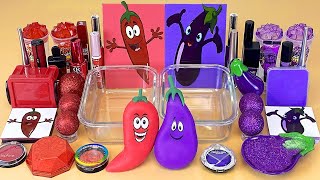 PEPPER vs EGGPLANT  Mixing makeup and glitter into Clear Slime ASMR Satisfying Slime Video [upl. by Nnylsaj580]