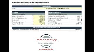 Immoprentice Ertragswert Excel  Berechne den Wert deiner Immobilie nach dem Ertragswertverfahren [upl. by Graf]