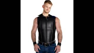 Zip Front Gay Leather Vest With Black Piping leather shorts trending viral [upl. by Enialb870]