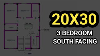 20x30 sqft house plan 3 bedroom  20x30 house plan south facing  20 ft by 30 ft house design [upl. by Prager]