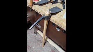 Installing a maple wedge in a handmade hickory pickaxe handle [upl. by Aikemal]