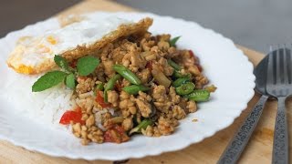 Thai Holy Basil StirFry Recipe Pad Kra Pao ผัดกะเพรา [upl. by Elbam]