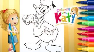 Coloring Donald Duck from a Coloring Page  Coloring with Katy 4K [upl. by Stephani91]