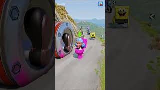 Funny Cars amp Motorbike VS Hammer Spider Mans Foot Spinner amp Bollard Spongebob Foot in BeamNGdrive [upl. by Athal]