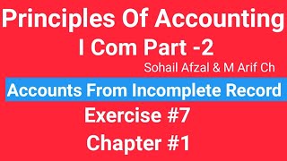 I com 2Chap1 Exe7 Principles of Accounting Sohail Afzal Book Accounts from incomplete Record [upl. by Caddric702]