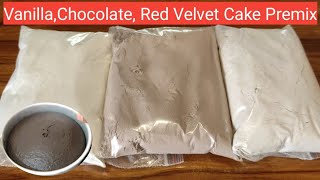 How to make cake premix at home  3 Eggless cake premix  Vanilla Chocolate Red velvet premix [upl. by Lenej9]