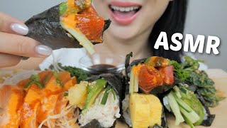 ASMR SUSHI Assorted Maki Sushi Cone with Spicy Salmon Sashimi Relaxing Eating Sounds  NE [upl. by Marden]