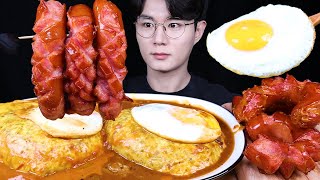 크림 오므라이스 소세지 먹방ASMR MUKBANG CREAMY OMURICE amp SAUSAGE クリームオムライス ソーセージ eating sounds [upl. by Orin]