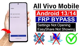 All Vivo ANDROID 1314  Google FRP Bypass  Settings Not Opening  Without PC [upl. by Etnoval]