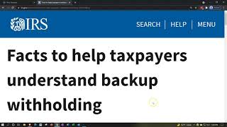 IRS Tax Tip Facts to help taxpayers understand backup withholding [upl. by Zoila]