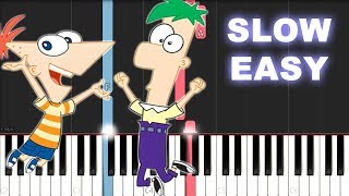 Phineas and Ferb Theme Song SLOW EASY PIANO TUTORIAL [upl. by Holzman]