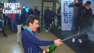 Pinturault et MuffatJeandet Sabrent le Champagne pour Fêter leurs Médailles aux JO 2018 [upl. by Chaddy]