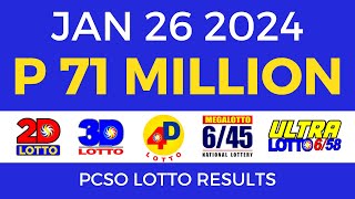 Lotto Result January 26 2024 9pm PCSO [upl. by Pattin]