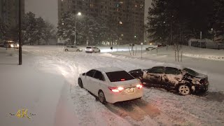 Brampton Cars stuck in snow trying to go uphill at Lisa St apartments 242023 [upl. by Torrlow197]