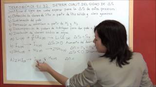 TERMOQUIMICA Ejercicio 32 Predecir el signo de la variación de entropía de reacciones químicas [upl. by Ambrosane]