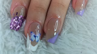 tutorial unhas lilas com nude postiçarealista [upl. by Slorac]