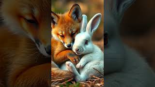 Cutest Animal Duo Ever Fox Cub Snuggles Rabbit [upl. by Lavena208]