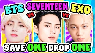 SAVE ONE SONG BTS vs SEVENTEEN vs EXO  SAVE ONE DROP ONE KPOP  KPOP QUIZ GAME [upl. by Ullyot]