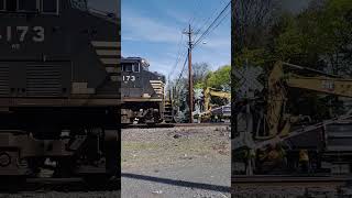 Train Accident Near Miss  Gate comes down on Excavator as speeding freight train passes Watch [upl. by Ifill]