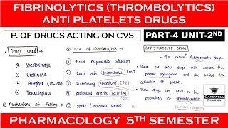 Fibrinolytics  Antiplatelet drugs  Thrombolytics  Part 4 Unit 2  Pharmacology 5th sem [upl. by Ube]