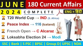 June Monthly Current Affairs 2024  JUNE Top 180 Current Affairs  Monthly Current Affairs June 2024 [upl. by Eiramnwad]