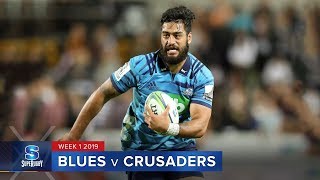 Blues v Crusaders  Super Rugby 2019 Rd 1 Highlights [upl. by Catima]