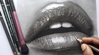 HOW TO DRAW REALISTIC GLOSSY LIPS USING CHARCOAL [upl. by Kaleena]