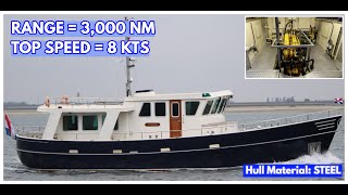 STEEL Liveaboard 17Metre TRAWLER Yacht With A 3000 NM Range [upl. by Ainorev261]