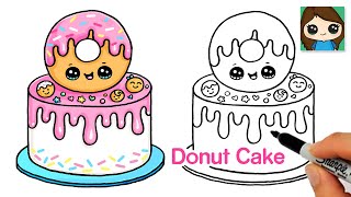 How to Draw a Donut Cake 🍩🎂Cute Food Art [upl. by Eipper630]