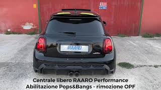 Mini F56 JCW LCI2 2021  OPF delete  PopsampBangs  RAARO Performance free flow midpipe w Remus V2 [upl. by Novel]