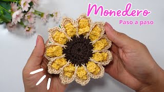 Fabulosa idea 🌻Monedero tejido a crochet con forma de girasol Paso a paso handmade crochet diy [upl. by Nagaet]