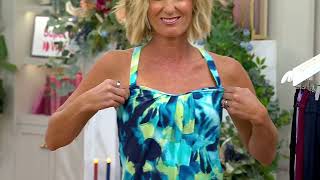 Denim amp Co Beach Draped Tankini with Ruched Waist Brief on QVC [upl. by Kerrie]