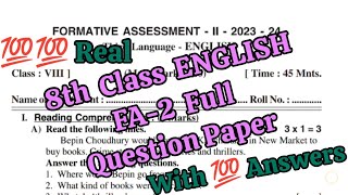 8th Class 💯8FA2 ENGLISH Real Question Paper with 💯Answer  FA2 English Question Paper with Answer [upl. by Ahsuatal]