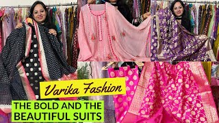 Varika Fashion Brings You The Finest Semi amp Unstitched Suits in Banarasi Organza amp Cotton Ajrak [upl. by Nwahsir]