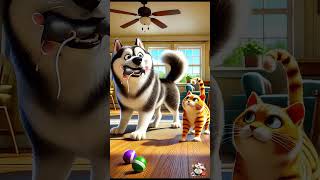 Husky and Cats Toy Battle animation funny husky cat cutepets [upl. by Lynnell]