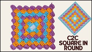 Crochet A C2C Style Square In The Round 😲 sara1111 [upl. by Naret]