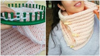 HOW TO KNIT A COWL IN DIAMOND STITCH ON ROUND LOOM [upl. by Animahs]