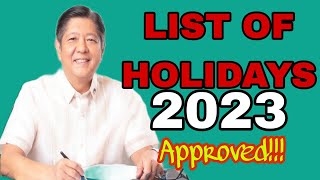 OFFICIAL LIST OF HOLIDAYS 2023 [upl. by Yatnuhs226]