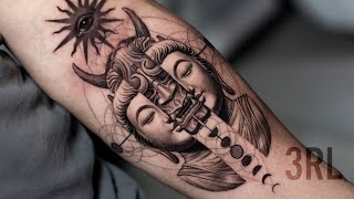 BLACK AND GREY BUDDHA GEMINI TATTOO  TIMELAPSE  3RL [upl. by Dlaniger]