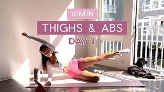 Day 1  1 Month Pilates Plan  10MIN inner thighs amp lower ab burn  no equipment or repeats [upl. by Adnir809]