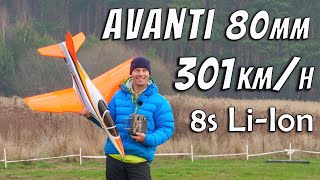 Freewing Avanti 301kmh burned motor mid flight 8s 42kW WeMoTec jet sound IiIon Oracover 80mm edf [upl. by Peter]