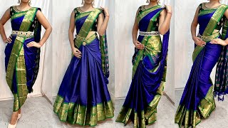 COTTON SILK SAREE DRAPING IN 4 ELEGANT STYLEELEGANT LEHENGA STYLE DRAPINGBEGINNERS SAREE DRAPING [upl. by Okomom]