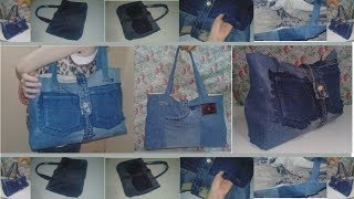 DIY Bolso de pantalon vaquero con 5 bolsillos  Reciclado [upl. by Cruz515]