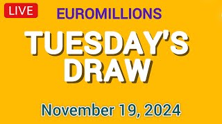 The National Lottery Euromillions Draw Live Results from Tuesday 19 Nov 2024  euro millions live [upl. by Sumerlin]