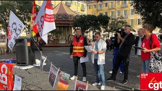 Grève nationale du 29 octobre 2024 contre le PLFSS  discours sur la place Garibaldi à Nice [upl. by Mikaela781]