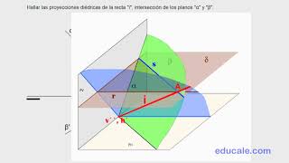 Hallar las proyecciones diédricas de la recta de intersección de dos planos con plano auxiliar [upl. by Emina]